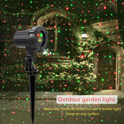 SUNFUCAN Laser Christmas Projector Lights Outdoor, Outdoor Garden Laser Lights, Landscape Lights with Red and Green Stars, IP65 Waterproof,Cold Resistant. Suitable for Holiday, Party, Garden Decorati