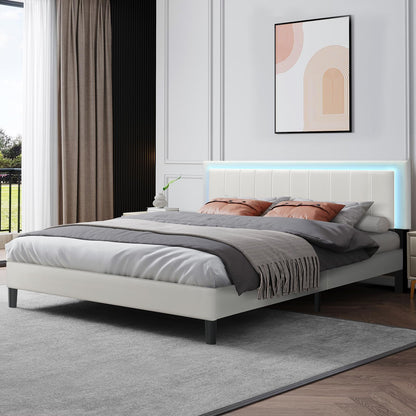 Catrimown King Size Upholstered Bed Frame with LED Lights and Sturdy Support - WoodArtSupply