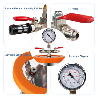 BACOENG Universal Vacuum Chamber Series: 1.2 Quart Stainless Steel Vacuum Chamber Kit, Vacuum Degassing Chamber for Resin, Silicone and Epoxies - WoodArtSupply