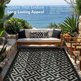 Waterproof Outdoor Rug 5x8 ft, Reversible Plastic Straw Rug, Easy to Clean Patio Rug, Portable Carpet for Patio, RV, Deck, Balcony, Backyard, Picnic, Beach, I-Shaped, Black PASAMIC