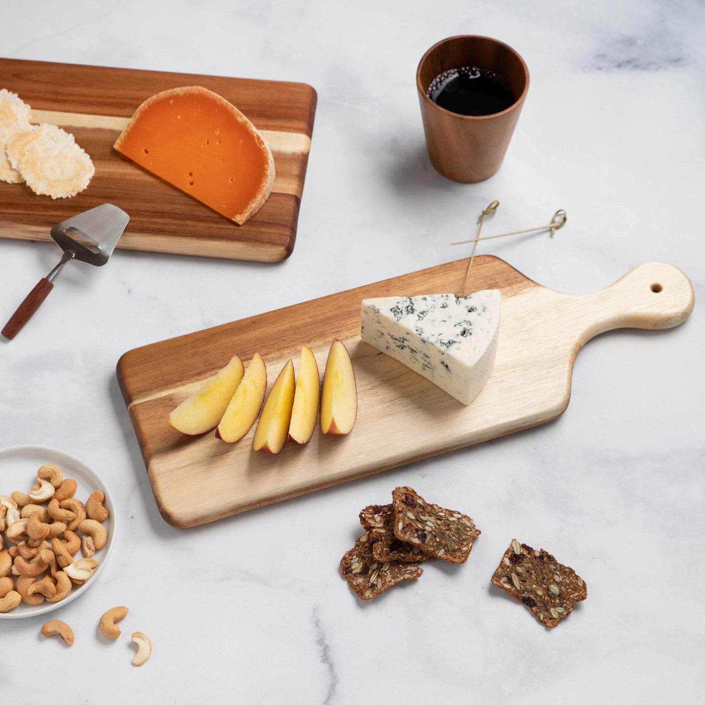 Villa Acacia Wooden Cutting Board - 17 x 6 Inch Wood Board Serving Tray for Bread and Cheese with Handle - Decorative Charcuterie Boards for New - WoodArtSupply