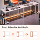 JOISCOPE Computer Desk with USB & Type-C Outlet, Home Office Desk with 2-Tier Storage Shelves, Modern Gaming Desktop Workstation, 60 inches, White JOISCOPE