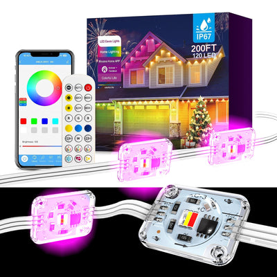 VSKIA Permanent Outdoor Lights for House,200ft 120 RGB+IC Smart Outdoor Decor, 50 Scene Modes, App/Remote Control, IP67 Waterproof, for Christmas, Holiday, Daily & Pool Party Decor