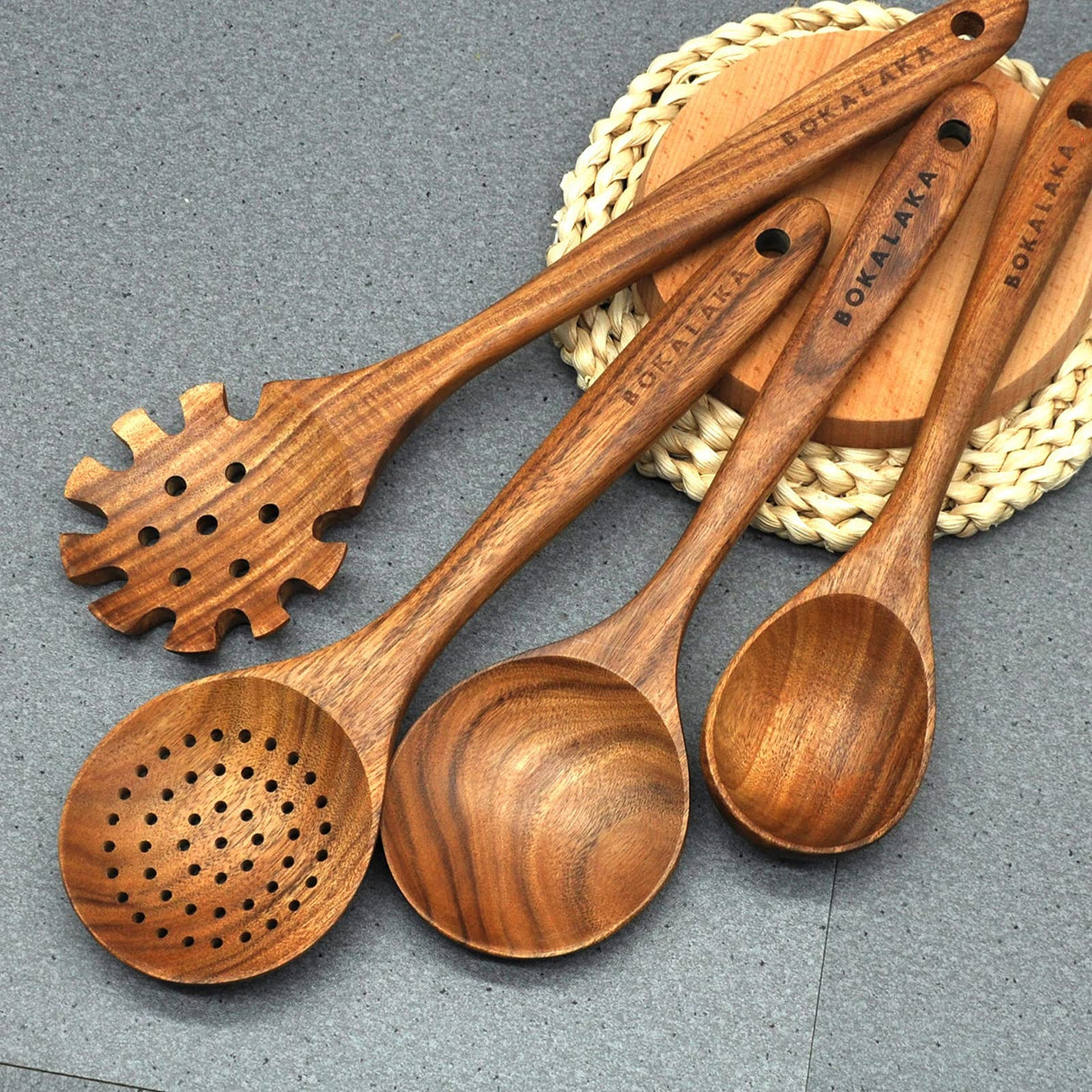 Wooden Spoons for Cooking,10 Pcs Natural Teak Wooden Kitchen Utensils Set Wooden Utensils for Cooking Wooden Cooking Utensils Wooden Spatulas for Cooking BOKALAKA