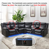 Manual Recliner Sofa Sectional Couches with LED Light for Living Room, Leather Reclining Corner Sectionals Sofa Couch Sets with 2 Theater Recliner Seat, USB, Cup Holder, Storage Console for Home,Black Comfort Stretch
