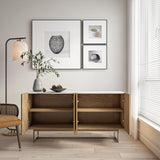 roomfitters Mid Century Modern TV Stand for TVs up to 65", Herringbone Sideboard Buffet Cabinet Credenza, Marble Top Media Console, Boho Entertainment Center for Living Room, Entryway (Oak Wood) roomfitters