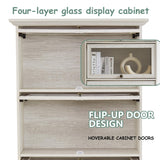 HIUU White Display Curio Cabinet with Glass Doors,White Showcase Display Cabinet,Shelves with Flip-Up Glass Doors,Farmhouse Barrister Bookcase HIUU