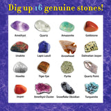 DANCING BEAR Gem stone Dig Kit, Excavate 16 Real Gems & Crystals including Arrowheads, Quartz Point and Amethyst, STEM Education for Kids, Fun Rock Mining Science Activity Gift Sets for Girls and Boys DANCING BEAR