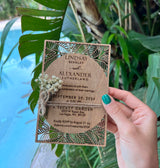 Pack of Personalized Wood Wedding Invitation - Laser Cut Wedding Invitations - White Flower Twined Wooden Invitations with Envelopes & Stickers - vitawed