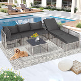 FHFO 7 Pieces Outdoor Patio Furniture Set, Wicker Outdoor Sectional Conversation Couch Set with Adjustable Backrest Sofa, Grey Cushions & Coffee Table for Outside,Garden,Deck,Grey FHFO