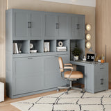 Harper & Bright Designs Twin Size Murphy Bed, Wooden Twin Wall Bed Frame with Closet, Drawers & Desk, Gray Harper & Bright Designs