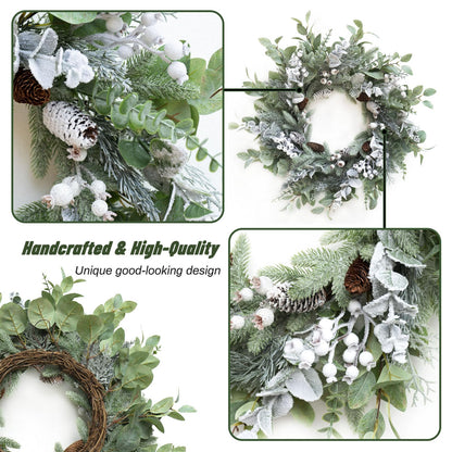 Christmas Wreath for Door, Soomeir Large Size Winter Wreaths with Berries, Christmas Poinsettia and Velvet Bow, for Home Wall Window Porch Indoor Outdoor