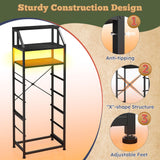 51.2" H Dresser for Bedroom with LED Lights, Night Stand with 7 Drawers, Dressers & Chests of Drawers with Open Wood Shelf, Metal Frame, Bedside Table with Fabric Storage Bins, Black EnHomee