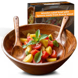 Acacia Wooden Salad Bowl with 2 Serving Spoons – Large Wood Fruit Bowl, Perfect for Salad, Popcorn, and Pasta, Ideal Housewarming Gifts for New Home, Rustic Wooden Serving Bowl Set Shalinindia