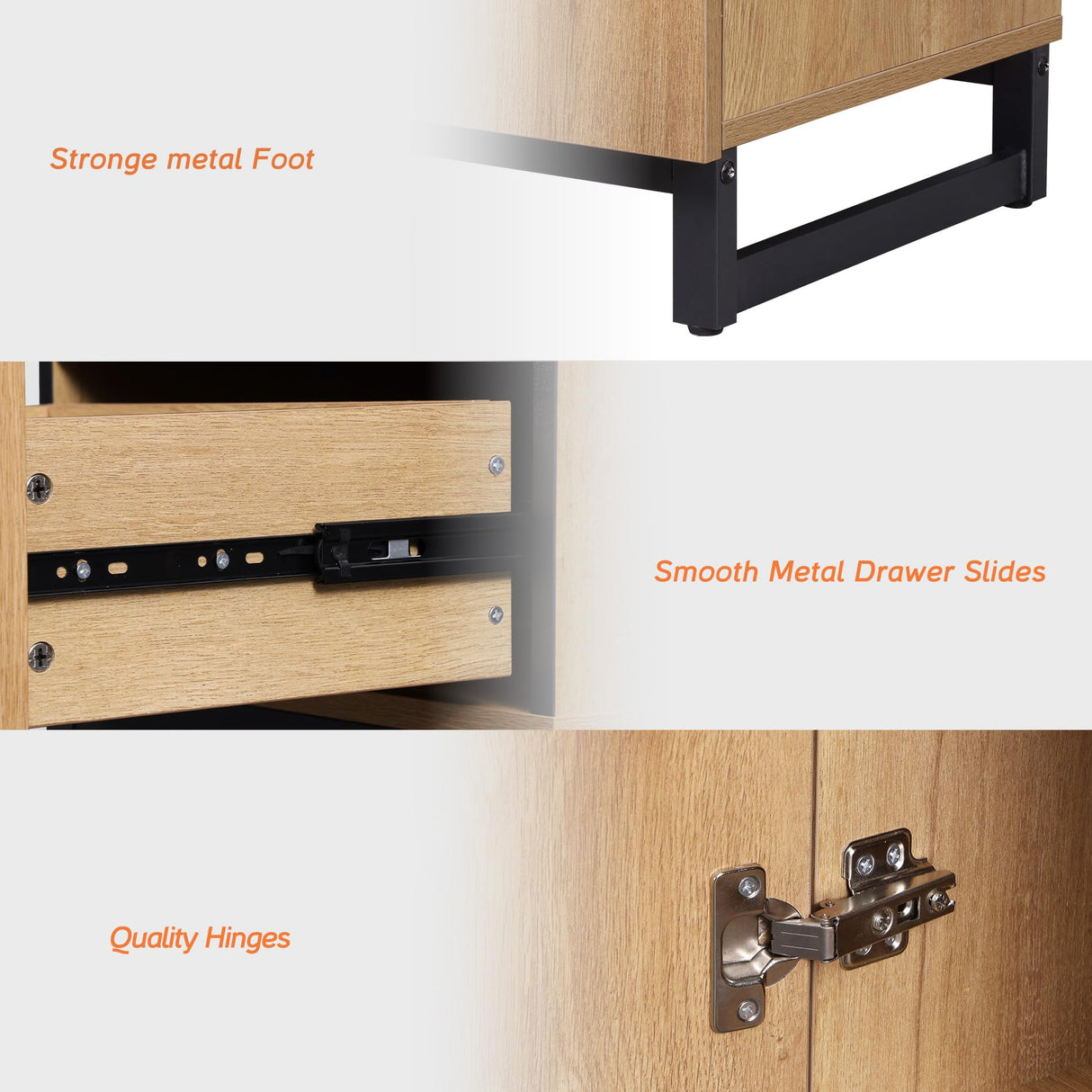 WAMPAT Dresser and Nightstand Set of 3, 94.5 Inches Dresser with 6 Drawers, 2 Nightstand with Drawer and Cabinet for Bedroom, Bedroom Furniture Set, Oak WAMPAT