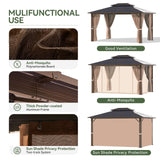 Aoxun 10'x12' Hardtop Gazebo, Aluminum Frame Permanent Pavilion with Curtains and Netting, Outdoor Polycarbonate Gazebo, Double Roof Canopy, for Gardens, Patios, Lawns Aoxun