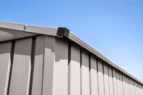 Arrow Shed Elite 14' x 16' Tall Outdoor Steel Storage Shed with High Gable and Lockable Doors Storage Building, Cool Grey Arrow