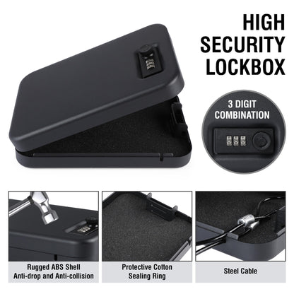 Tahoe Trails Portable Gun Safe for Pistols and Valuables, Small Gun Safe with Combination Lock and Security Cable, Gun Lock Box 9.4 ” X 6.4” X 1.9" for Car, Office, Home, Dorm and Travel