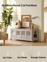 DINZI LVJ Litter Box Enclosure Furniture for 2 Cats, Top Opening Hidden Litter Box with Double Rooms, Dual Cat House with Good Ventilation, 47.2" Wooden Cat Washroom, Box Cabinet, Greige DINZI LVJ