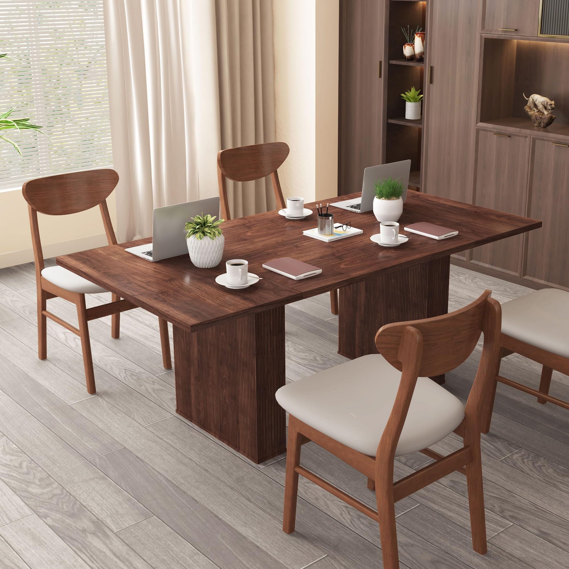 weselon 78 Inch Dining Table for 6 8 10, Modern Farmhouse Rectangular Kitchen Table, Long Dining Room Tables with Wood Strip Base for Kitchen Living Room (Walnut) - WoodArtSupply