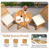 Tangkula 3 Pieces Acacia Wood Patio Folding Bistro Set, Outdoor Table and Chairs Set with Soft Cushions, Patio Furniture Set for Porch, Balcony, Garden, Deck and Backyard Tangkula