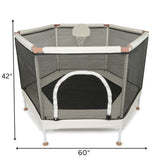 Square House Kids Trampoline, Aesthetic Indoor and Outdoor Toddler Trampoline with Safety Net, Basketball Hoop, 220lb Capacity, Ultra Safe No-Gap Design, Gifts for Boys & Girls (Sand, 5 FT) Square House