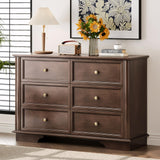 VINGLI 6 Drawer Dresser Wood, 47" Long Dresser for Bedroom, Chest of Drawers, French Vintage Brown Dressers for Living Room, Hallway, 47.24" W*15.75D*31.5" H VINGLI