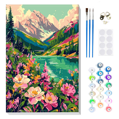 MOGTAA Mountain Paint by Number Kit for Adults Beginners Framed, Adult Paint by Number Kits On Canvas, Easy Adults' Paint-by-Number Kits, DIY Mountain Oil Painting Kits for Home Decor, 8x12in MOGTAA