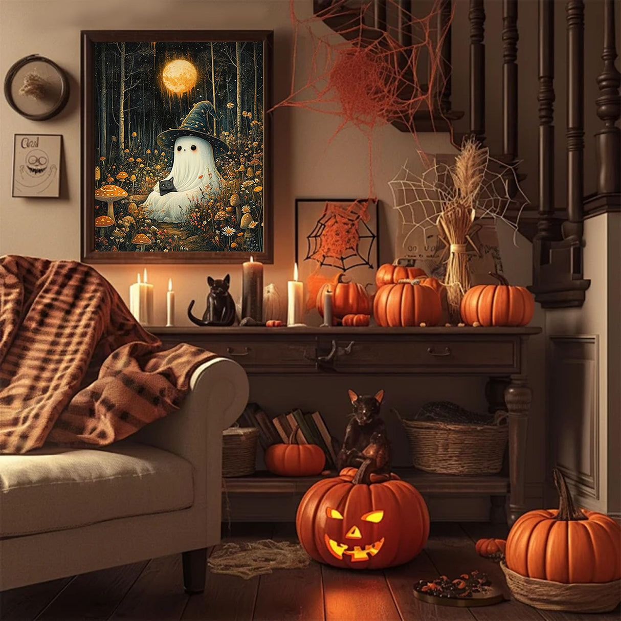 xackcme Spooky Paint by Numbers for Adults, Halloween Paint by Number on Canvas Without Frame, DIY Ghost Oil Painting for Gift Home Wall Decor (16x20 inch) xackcme