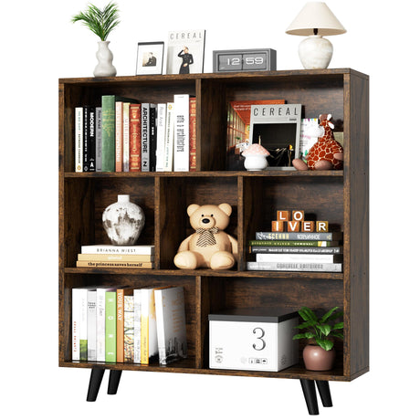 Shintenchi Cube Storage Organizer, 3 Tier Mid-Century Bookcase with Legs Cubeicals Retro Wood Organizer Storage Bookcase, Freestanding Open Book Shelves for Bedroom,Living Room,Office(Brown) Shintenchi
