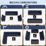 Kurapika 9 Pieces Patio Furniture Set, Rattan Wicker Outdoor Conversation Sets w/4 Inch Cushion and Glass Coffee Table(Navy Blue) Kurapika