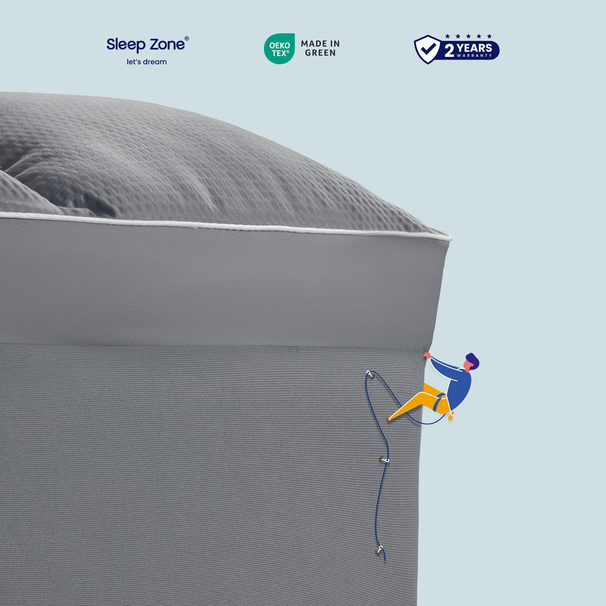 SLEEP ZONE Mattress Topper King Size, Extra Thick Fitted Mattress Pad for Back Pain, Plush and Support Mattress Cover, Deep Pockets Mattress Protector, Hotel Quality (Grey, King) SLEEP ZONE