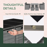 Outsunny 11 Pieces Outdoor Dining Set for 10, Space Saving Wicker Chairs and Glass Table with Cushions and Ottomans, Rattan Conversation Patio Furniture Set for Garden Backyard Deck, Dark Gray Outsunny