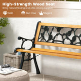 Tangkula Outdoor Garden Bench Park Bench, Patio Iron Bench Chair with Cast Iron & Hardwood Structure, Weather Proof Porch Loveseat, Perfect for Backyard, Deck, Lawn, Poolside Tangkula