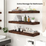 Heimlove 12" Deep Floating Shelves, 36 x 12 Inch Wall Mounted Long Floating Shelf with Invisible Brackets, for Home Decor, Bedroom, Kitchen, Living Room, Bathroom - 2 Pack, Rustic Brown Heimlove