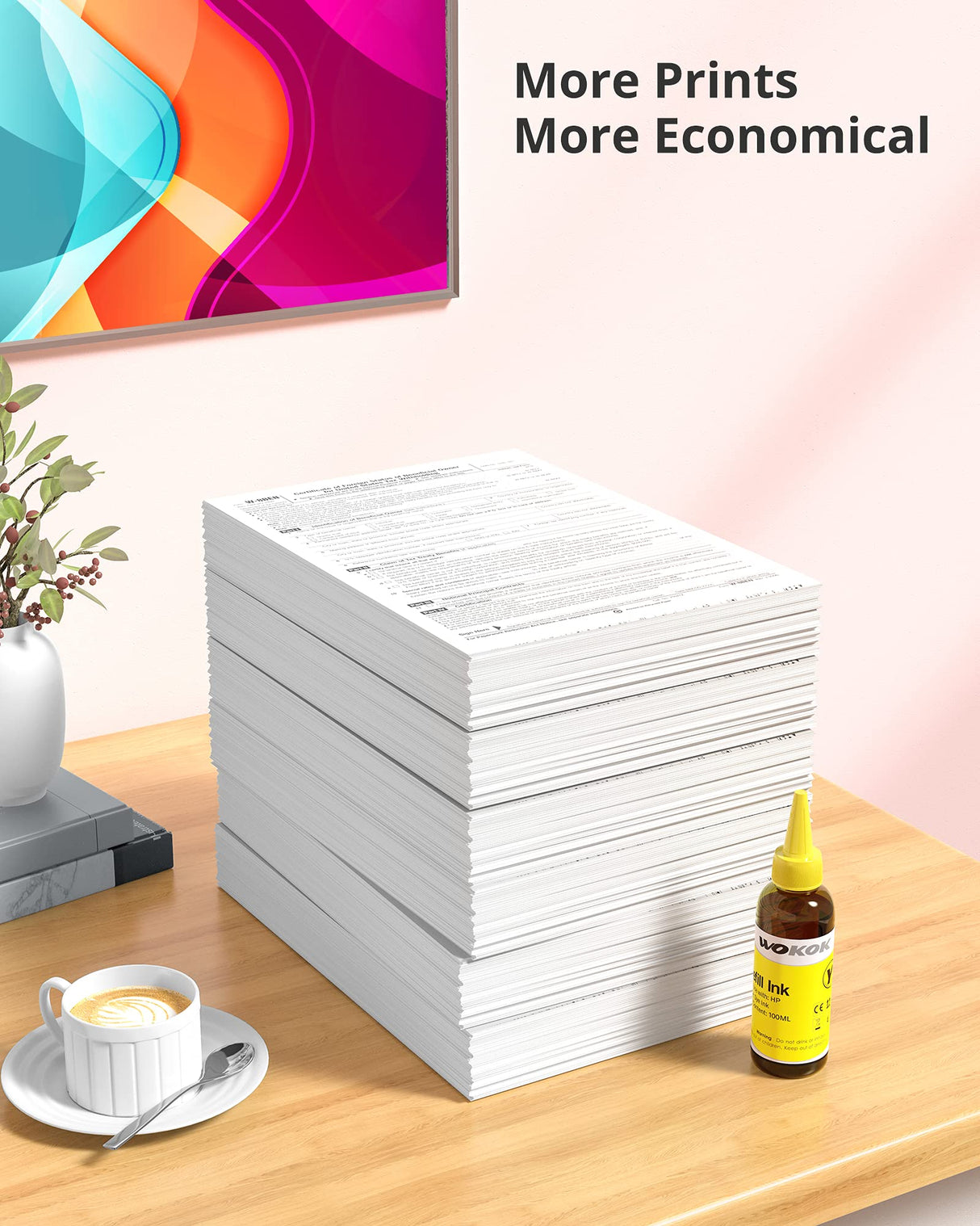 WOKOK Refill Ink Kit for HP 67 67XL 63 63XL 65 65XL 61 61XL 950 950XL 951XL 902XL 952XL Ink Cartridges, 100ML x 5 Bottles with Syringes (2 Black 1 Cyan 1 Magenta 1 Yellow) WOKOK