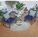 Patiorama 3 Pieces Outdoor Patio Furniture Set, Outdoor Wicker Conversation Set, Patio Rattan Chair Set, Modern Bistro Set with Coffee Table, Garden Balcony Backyard Poolside (Navy Blue) Patiorama