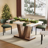 LITTLE TREE 47 Inches Dining Table for 4, Modern Dining Room Tables, White Rectangle Kitchen Table with Rustic Brown V-Shaped Pedestal, Wooden Dinner Table for Dining Room, Kitchen, Living Room LITTLE TREE