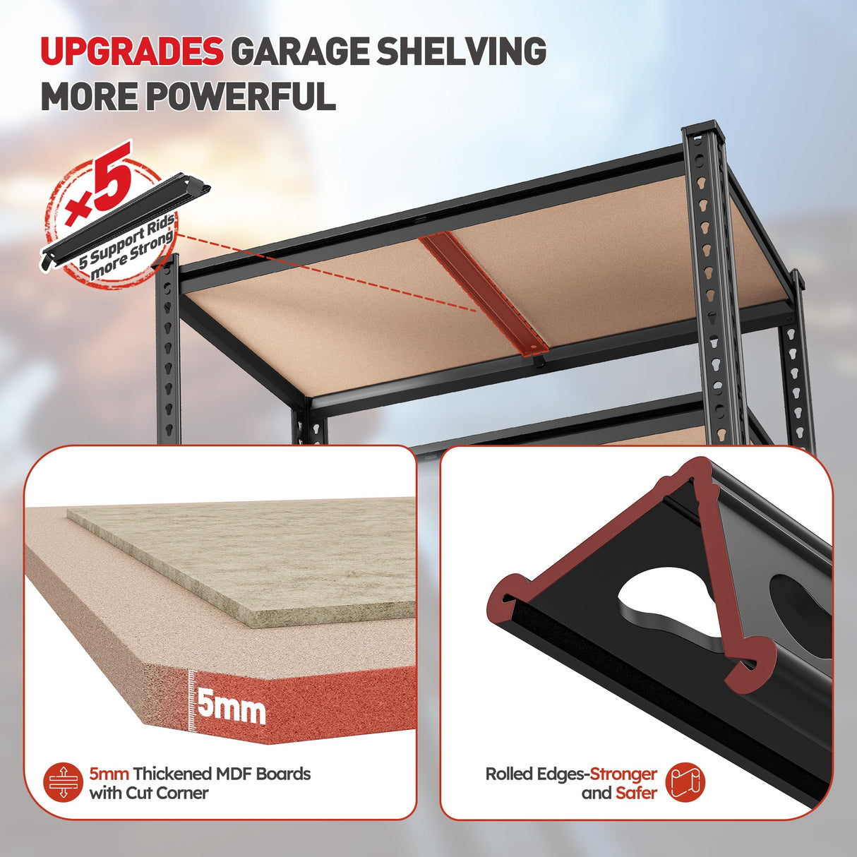 REIBII 35.55"W x 72"H x 16"D Storage Shelves 72"H Garage Shelving Heavy Duty 2020LBS 5 Tier Adjustable Metal Shelving Unit for Garage Shelves Utility Rack Shelf for Basement Pantry Closet Shelves,2P REIBII