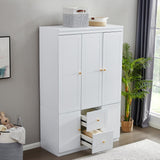 Sophshelter 74.2" Armoire Wardrobe Closet Storage, Wood 3 Door 2 Drawers White Closet Cabinet for Large Capacity, Tall Cabinet Closet with Hanging Rod and 5 Storage 47.3" L x 20.3" W x 74.2" H Sophshelter