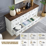 BOSHIRO Farmhouse 10 Drawers Dresser, Dressers for Bedroom, 59" Wide Wood Rustic Chest of Drawers with Carved Pilasters, Storage Organizer, Living Room, Hallway, Antique White BOSHIRO