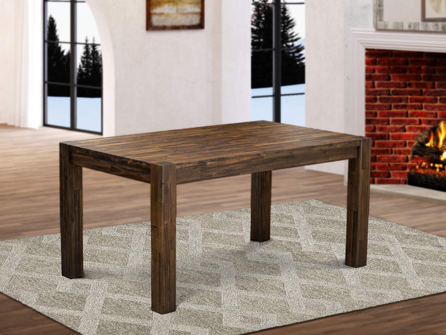 East West Furniture CN6-07-T Celina Dining Room Table - Rectangle Rustic Farmhouse Table , 36x60 Inch, Jacobean - WoodArtSupply