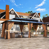 Aoxun 12'x20' Hardtop Gazebo, Aluminum Frame Permanent Pavilion with Curtains and Netting, Outdoor Polycarbonate Double Roof Canopy, Designed for Garden, Lawns, Patio Aoxun