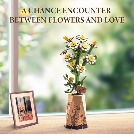 ROBOTIME 3D Puzzles Wooden Artifical Flower Chamomile DIY Model Building Kit to Build for Adults Bouquet Botanical Collection Craft Brain Teaser Puzzle Creative Gift Home Decor ROBOTIME