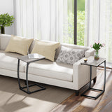LAKEMID C Shaped End Table Set of 2, Side Table for Couch, Small Sofa Table with Metal Frame, Couch Table for Small Spaces, TV Tray Table for Living Room Bedroom (Grey) LAKEMID