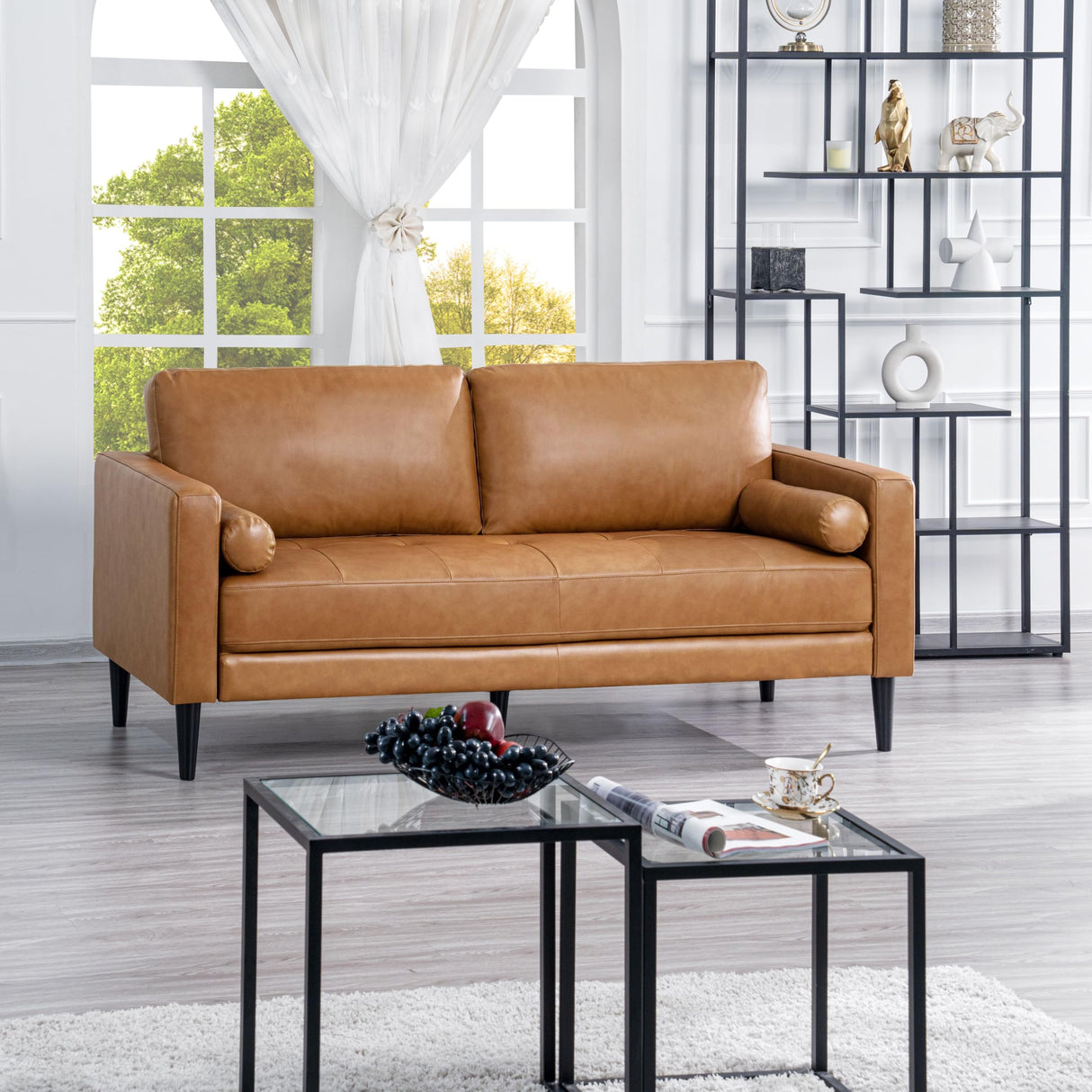 Naomi Home Genuine Leather Upholstered Sofa Set - Revel in Exquisite Leather Opulence - Unparalleled Luxury Mid-Century Leather Chair/Loveseat/Sofa Tan Naomi Home