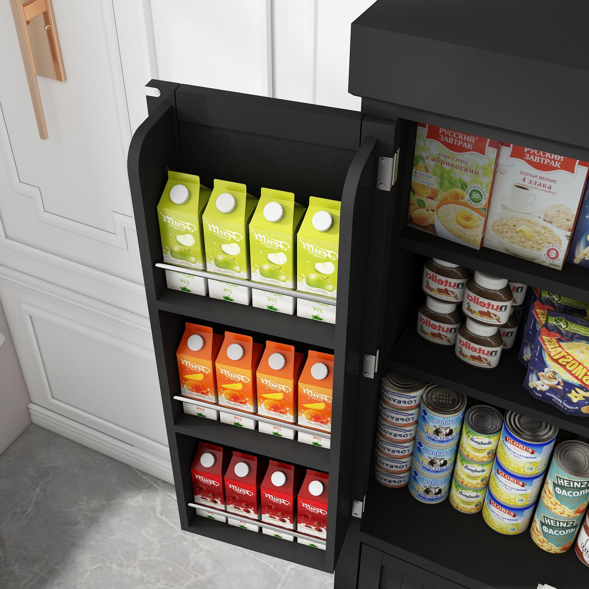 Squireewo 72" Freestanding Kitchen Pantry Storage Cabinet with Doors and 6 Hanging Shelves,Storage Cupboard with Large Drawer for Kitchen,Bathroom or Hallway,Black Squireewo