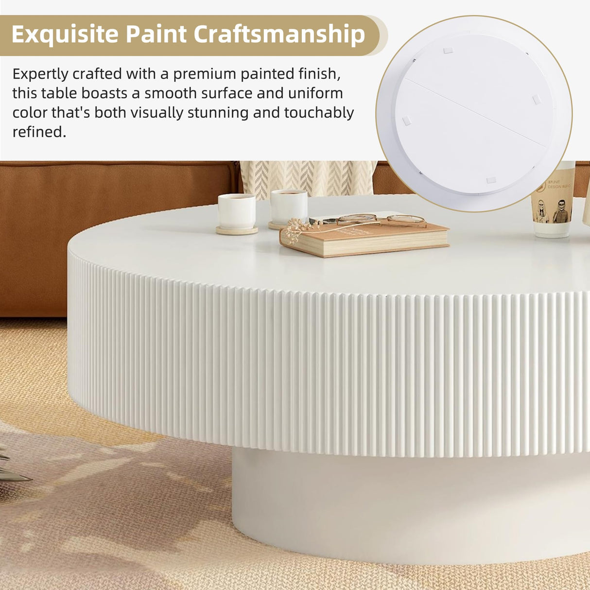 Merax Modern Round Coffee Table with Sturdy Base, Wood Sofa Center Tables for Living Room, Reception Room, Easy Assemble, White Merax