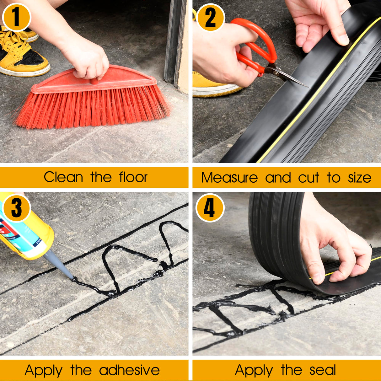 KINTOREX 16 Feet Garage Door Seals Bottom Rubber Threshold & Weather Strip with 2 Glue Bottles & Caulking Gun - Garage Floors DIY Weather Stripping Replacement Kintorex