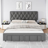 GarveeHome King Size Bed Frame, Upholstered Platform Bed Frame with Storage Drawers, Mattress Foundation with Solid Wooden Slats Support, No Box Spring Needed, Grey GarveeHome